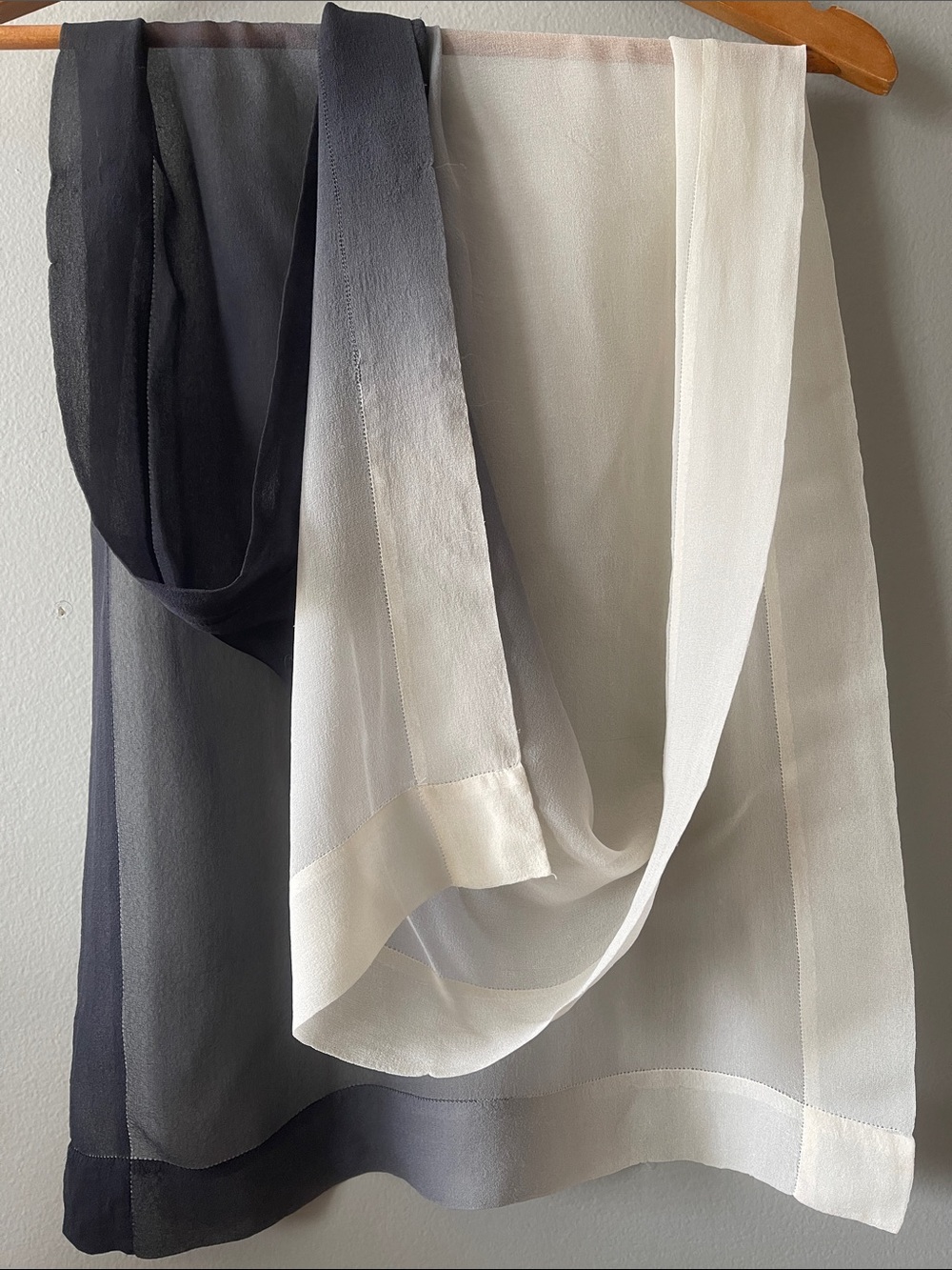 Silk chiffon vintage Scarf - gray & ivory
